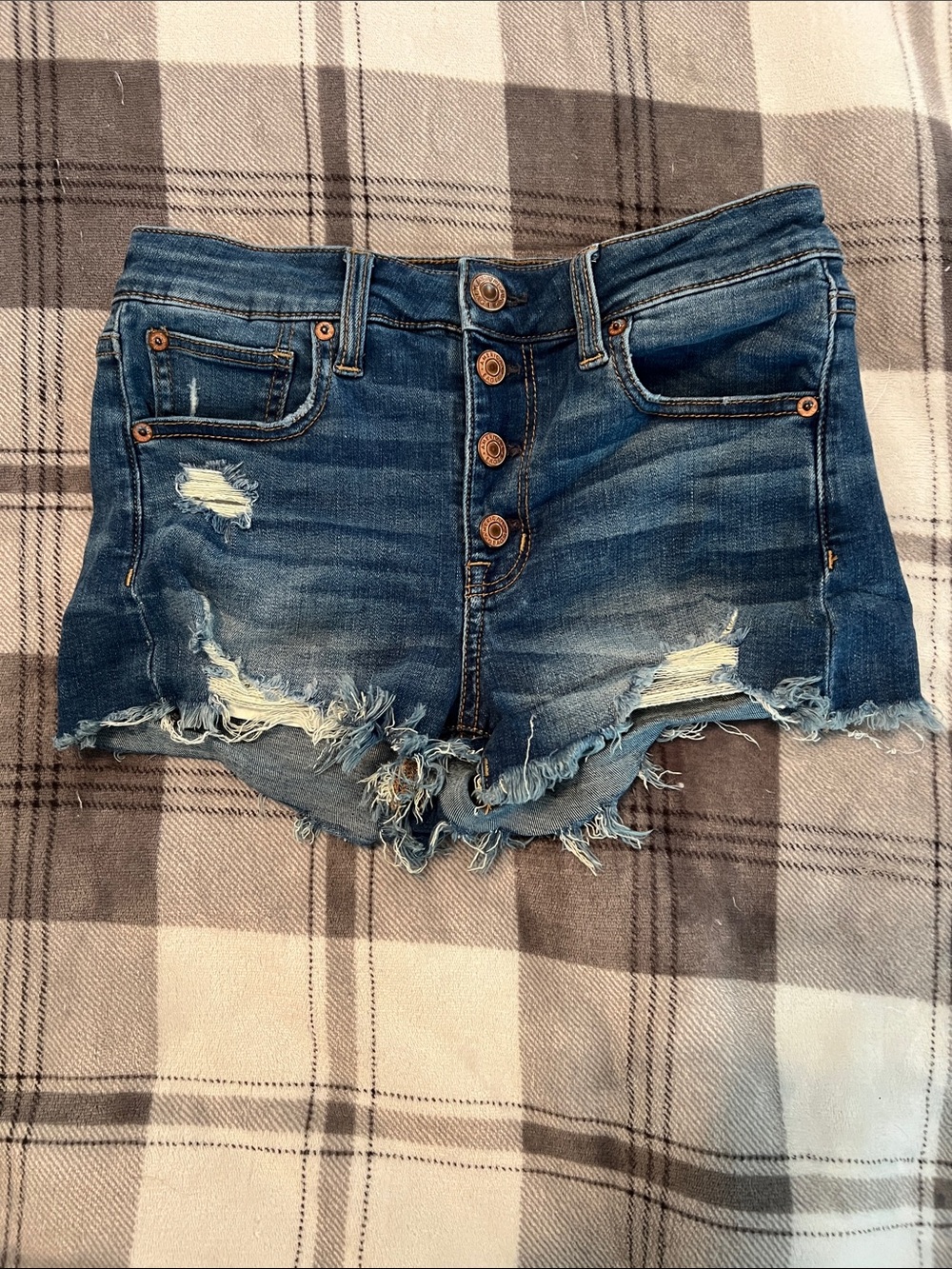 American Eagle Outfitters Distressed Dark Blue Denim Cutoff Shorts